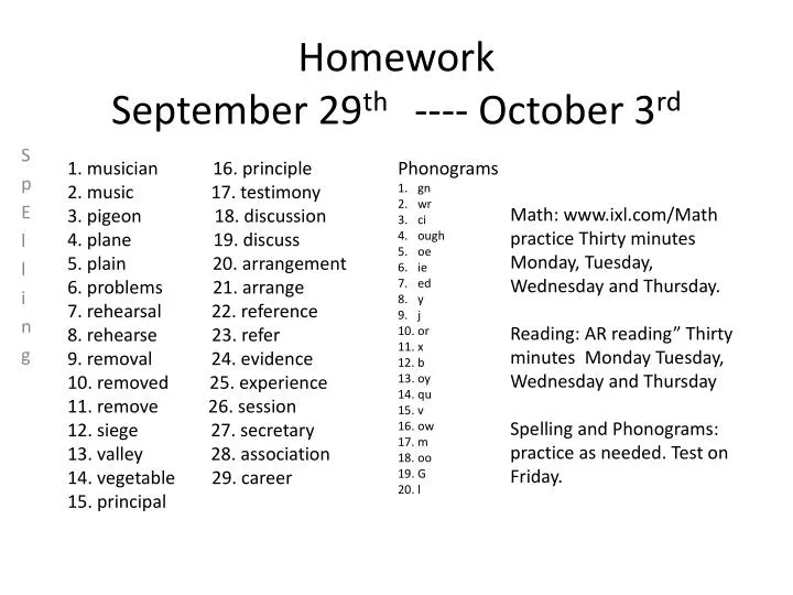 homework september 29 th october 3 rd