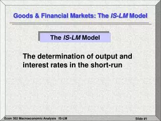 Goods &amp; Financial Markets: The IS-LM Model