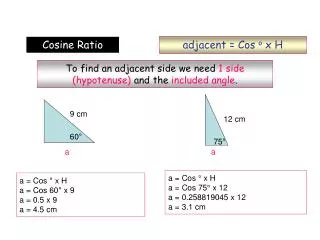 adjacent = Cos o x H