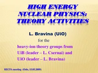 High Energy Nuclear Physics : Theory activities