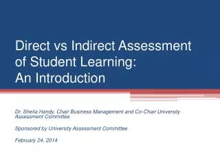 Direct vs Indirect Assessment of Student Learning: An Introduction