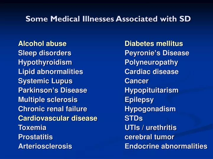 some medical illnesses associated with sd