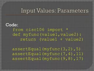 Input Values: Parameters