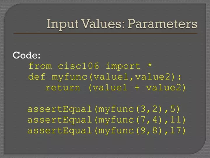 input values parameters