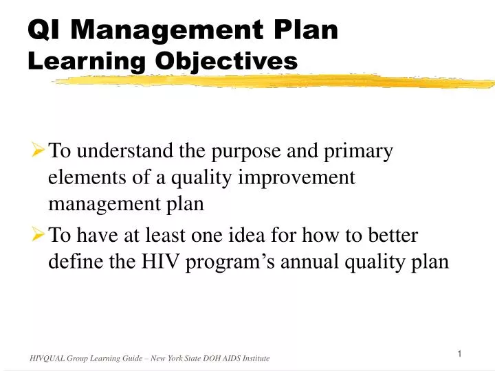 qi management plan learning objectives