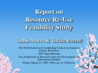 Report on Resource Re-Use Feasibility Study Toshie Marra &amp; Tokiko Bazzell