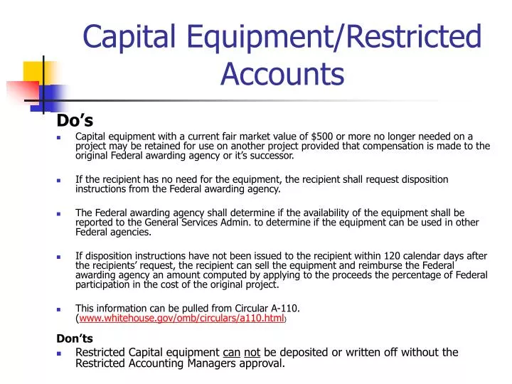 capital equipment restricted accounts