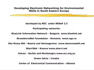 D eveloping Electronic Networking for Environmental NGOs in South Eastern Europe