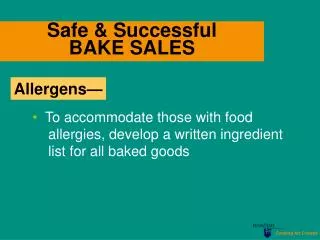 Safe &amp; Successful BAKE SALES