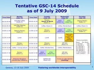 Tentative GSC-14 Schedule as of 9 July 2009