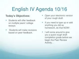 English IV Agenda 10/16