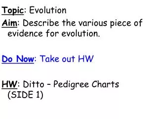 Topic : Evolution Aim : Describe the various piece of evidence for evolution.