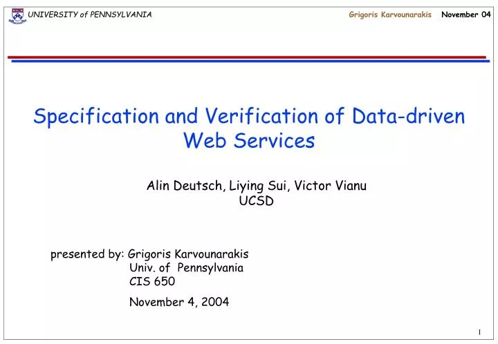specification and verification of data driven web services