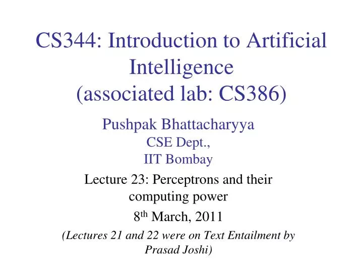 cs344 introduction to artificial intelligence associated lab cs386