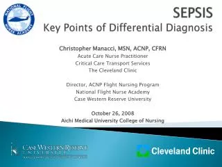 SEPSIS Key Points of Differential Diagnosis