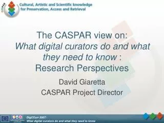 The CASPAR view on: What digital curators do and what they need to know : Research Perspectives