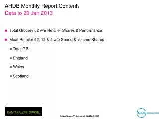 ahdb monthly report contents data to 20 jan 2013