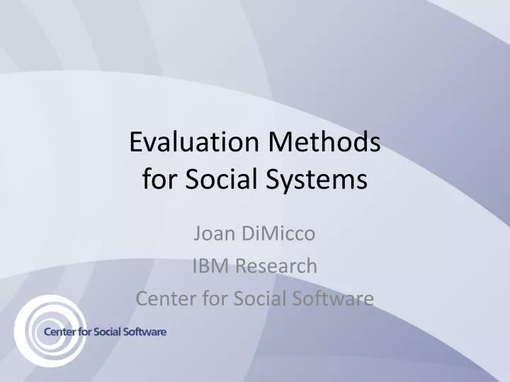 evaluation methods for social systems