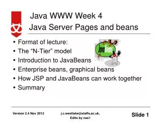 Java Server Pages and beans