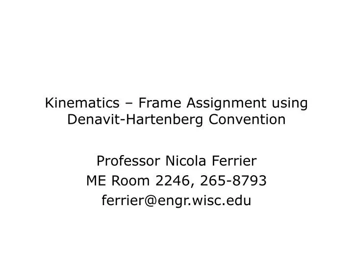kinematics frame assignment using denavit hartenberg convention