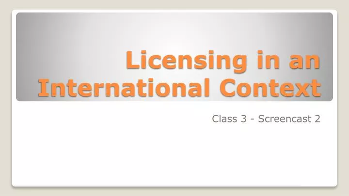 licensing in an international context