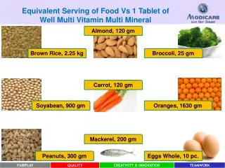 Equivalent Serving of Food Vs 1 Tablet of Well Multi Vitamin Multi Mineral