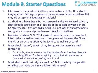 Module 9. Starter Questions