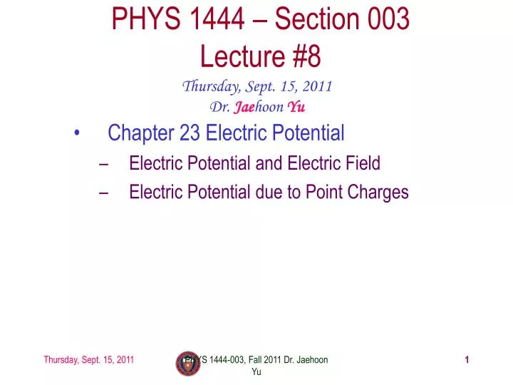phys 1444 section 003 lecture 8