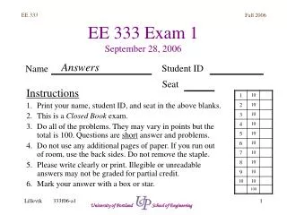 EE 333 Exam 1 September 28, 2006