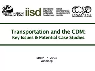 Transportation and the CDM: Key Issues &amp; Potential Case Studies