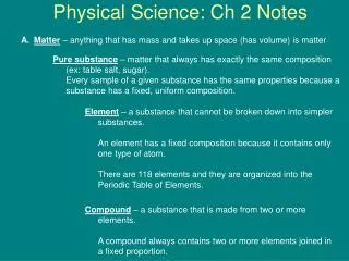 Physical Science: Ch 2 Notes