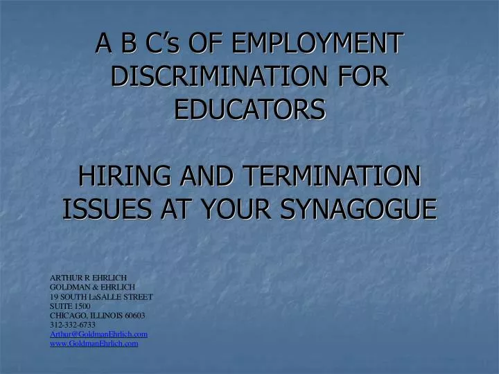 a b c s of employment discrimination for educators hiring and termination issues at your synagogue