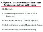 Chapter #3 : Stoichiometry - Mole - Mass Relationships in Chemical Systems - slide 1