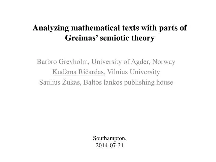 analyzing mathematical texts with parts of greimas semiotic theory