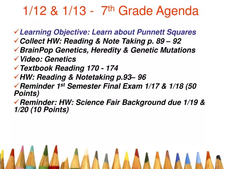 1 12 1 13 7 th grade agenda