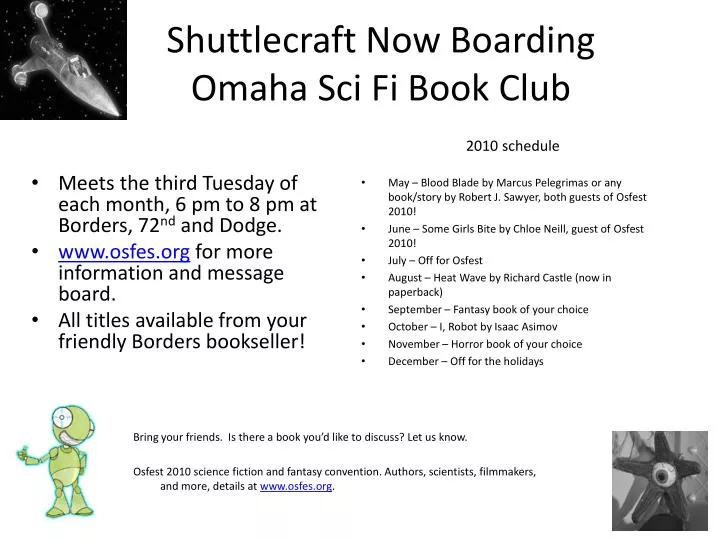 shuttlecraft now boarding omaha sci fi book club