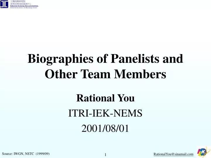 biographies of panelists and other team members
