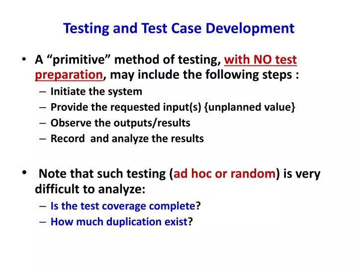 testing and test case development