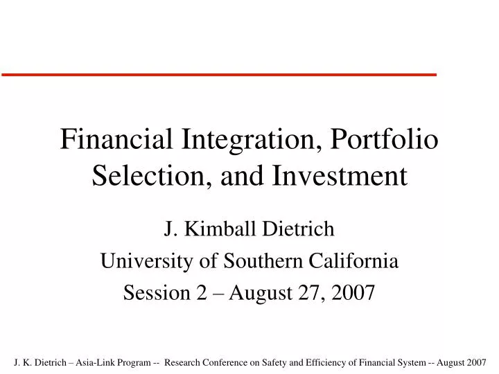 financial integration portfolio selection and investment