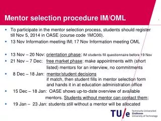 Mentor selection procedure IM/OML