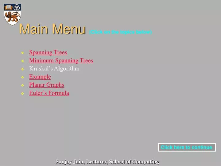 main menu click on the topics below