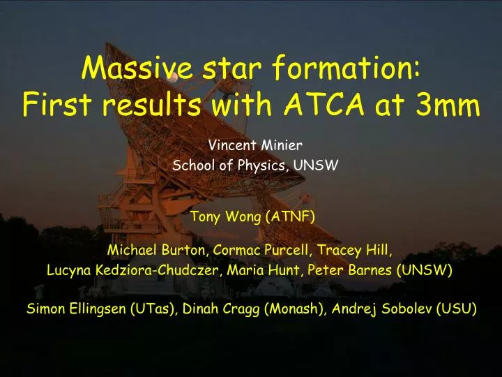 massive star formation first results with atca at 3mm