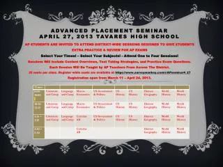 Advanced Placement Seminar April 27, 2013 tavares High School