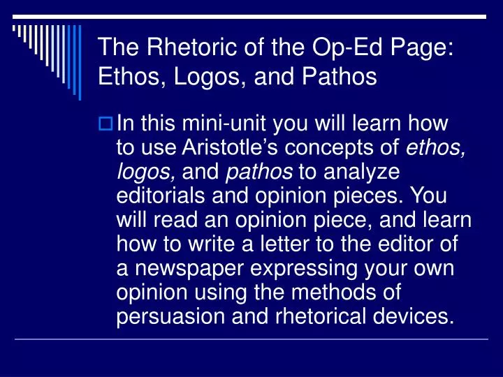 the rhetoric of the op ed page ethos logos and pathos