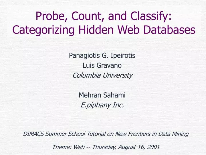 probe count and classify categorizing hidden web databases