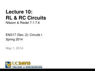 Lecture 10: RL &amp; RC Circuits Nilsson &amp; Riedel 7.1-7.6