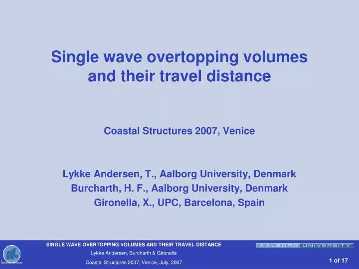 single wave overtopping volumes and their travel distance