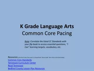 K Grade Language Arts Common Core Pacing