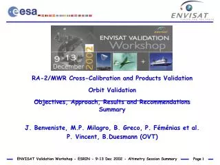 RA-2/MWR Cross-Calibration and Products Validation Orbit Validation