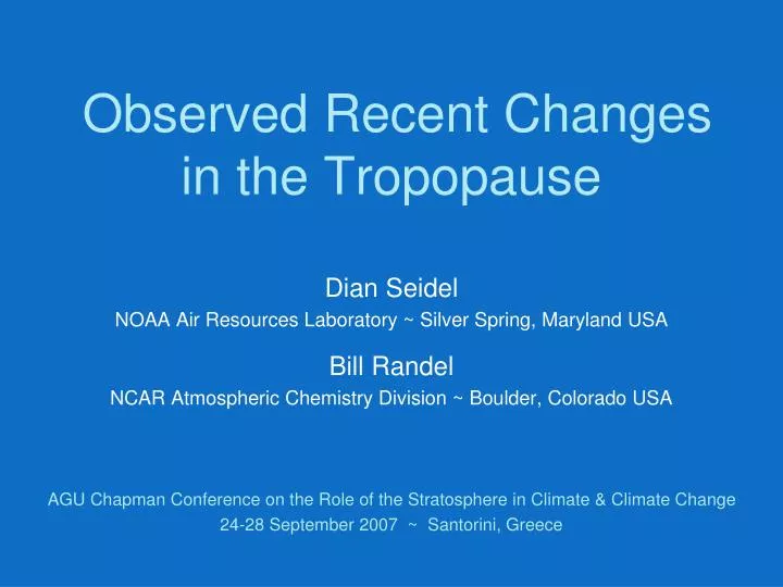 observed recent changes in the tropopause